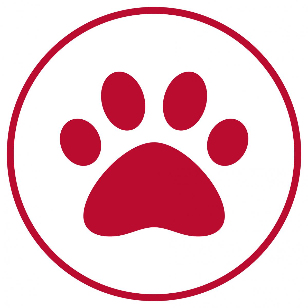 Red circle with a paw.